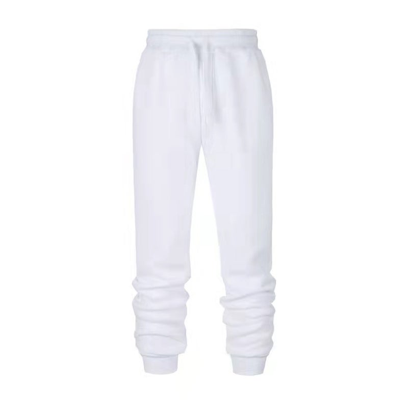 2021 Mens Casual Sweatpants Autumn Winter Solid Color Loose Fit White 