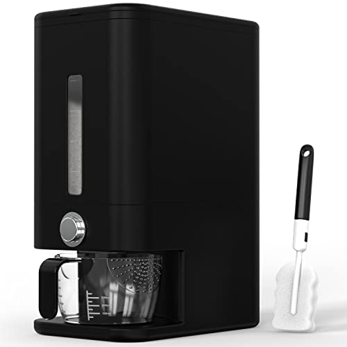 Retail Blade Rice Dispenser 265 lbs Rice Storage Container with Measuring Cup Rice Scoop Sponge Large Cereal Grain Bucket with Scale for Kitchen Pantry Organization BPAfree Airtight Black