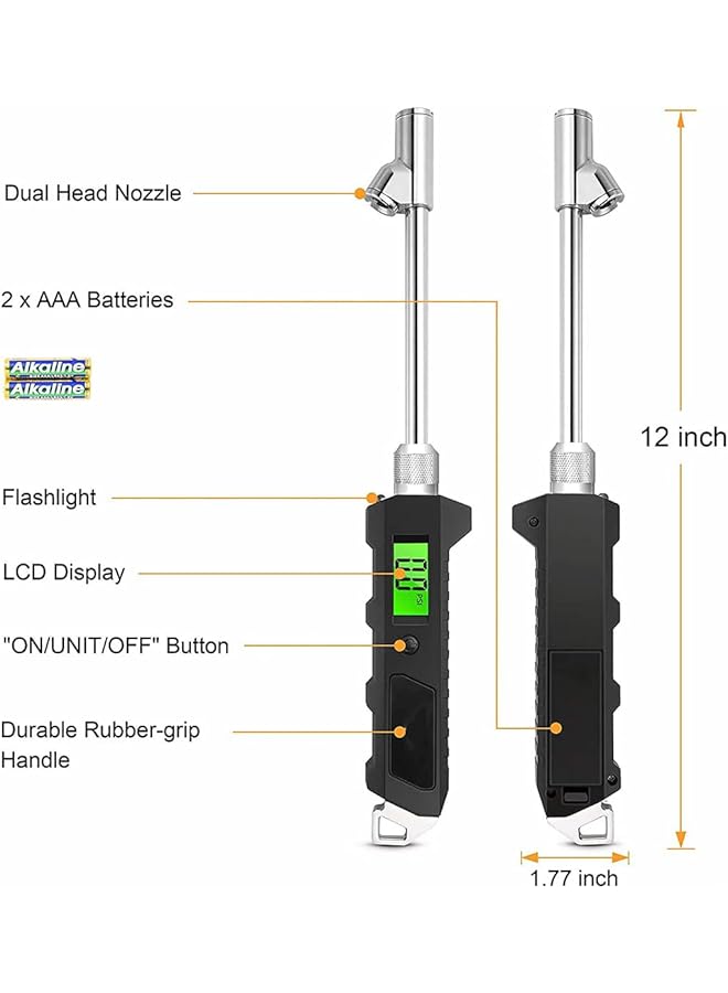 X Spring Digital Tire Pressure Gauge, Professional Truck Tire Pressure Gauge, Heavy Duty 230 Psi With Backlit Lcd Display And Led Flashlight, For Rv, Semi Truck And Motorcycle Tires - Image 3