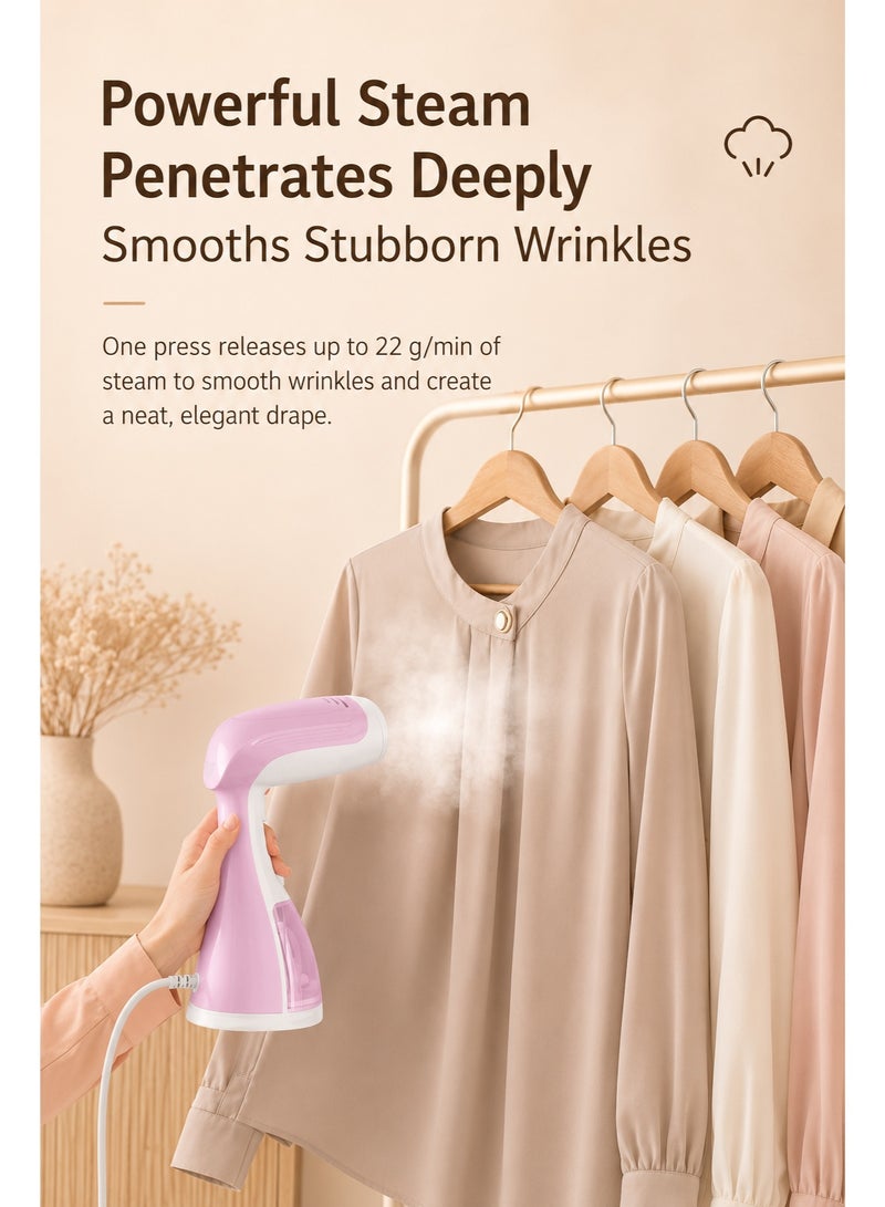 DOSCHER ZD-704 Handheld Garment Steamer – Powerful Steam 22g/min, 330 mL Water Tank, One-Touch Operation, Lightweight 0.8kg, Safe for Multiple Fabrics, Pink/White - Image 3