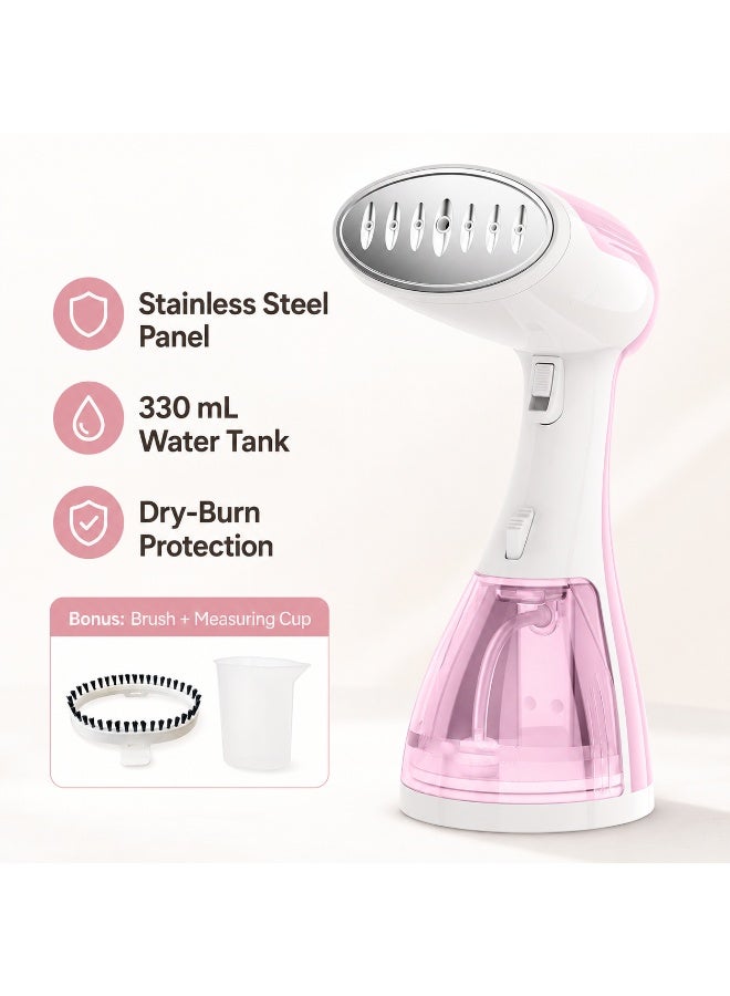 DOSCHER ZD-704 Handheld Garment Steamer – Powerful Steam 22g/min, 330 mL Water Tank, One-Touch Operation, Lightweight 0.8kg, Safe for Multiple Fabrics, Pink/White - Image 1