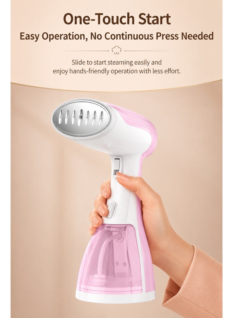 DOSCHER ZD-704 Handheld Garment Steamer – Powerful Steam 22g/min, 330 mL Water Tank, One-Touch Operation, Lightweight 0.8kg, Safe for Multiple Fabrics, Pink/White - Image 5