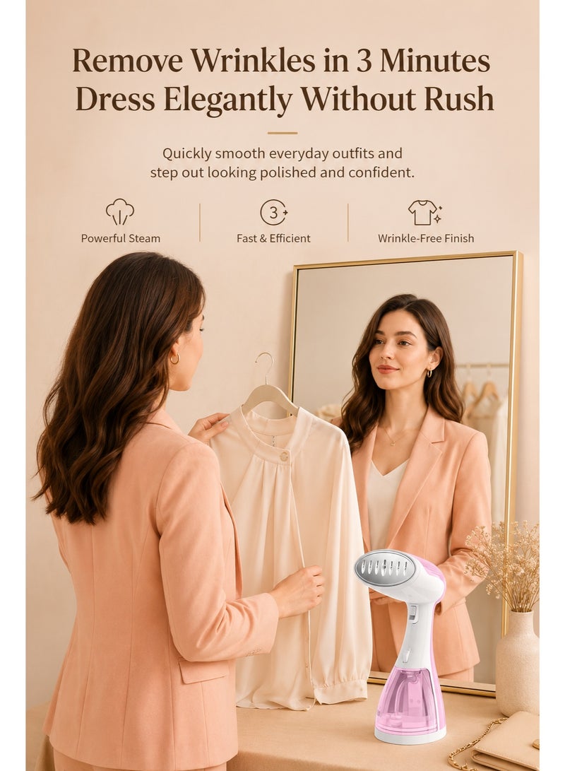 DOSCHER ZD-704 Handheld Garment Steamer – Powerful Steam 22g/min, 330 mL Water Tank, One-Touch Operation, Lightweight 0.8kg, Safe for Multiple Fabrics, Pink/White - Image 4
