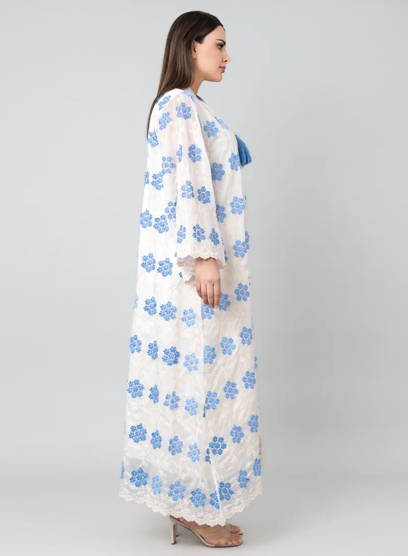 IKKXA Floral Aura Embroidered Jalabiya OMN03 Blue