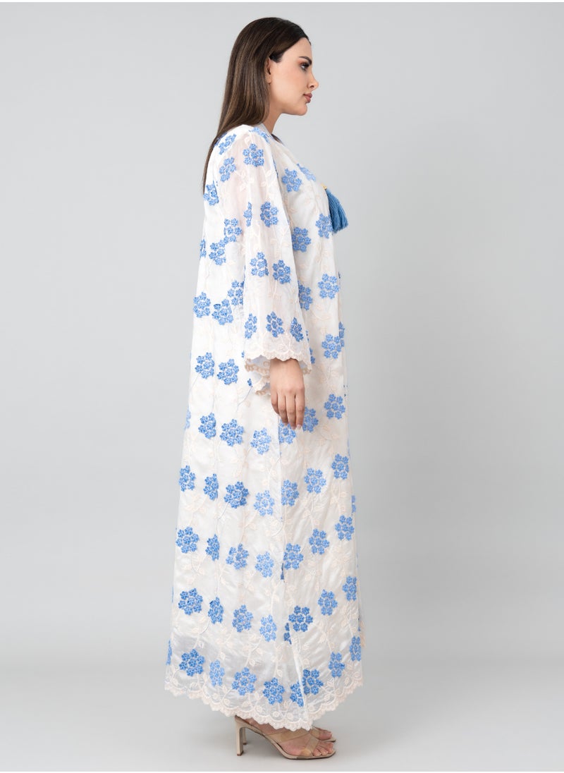 IKKXA Floral Aura Embroidered Jalabiya OMN03 Blue  - Image 3