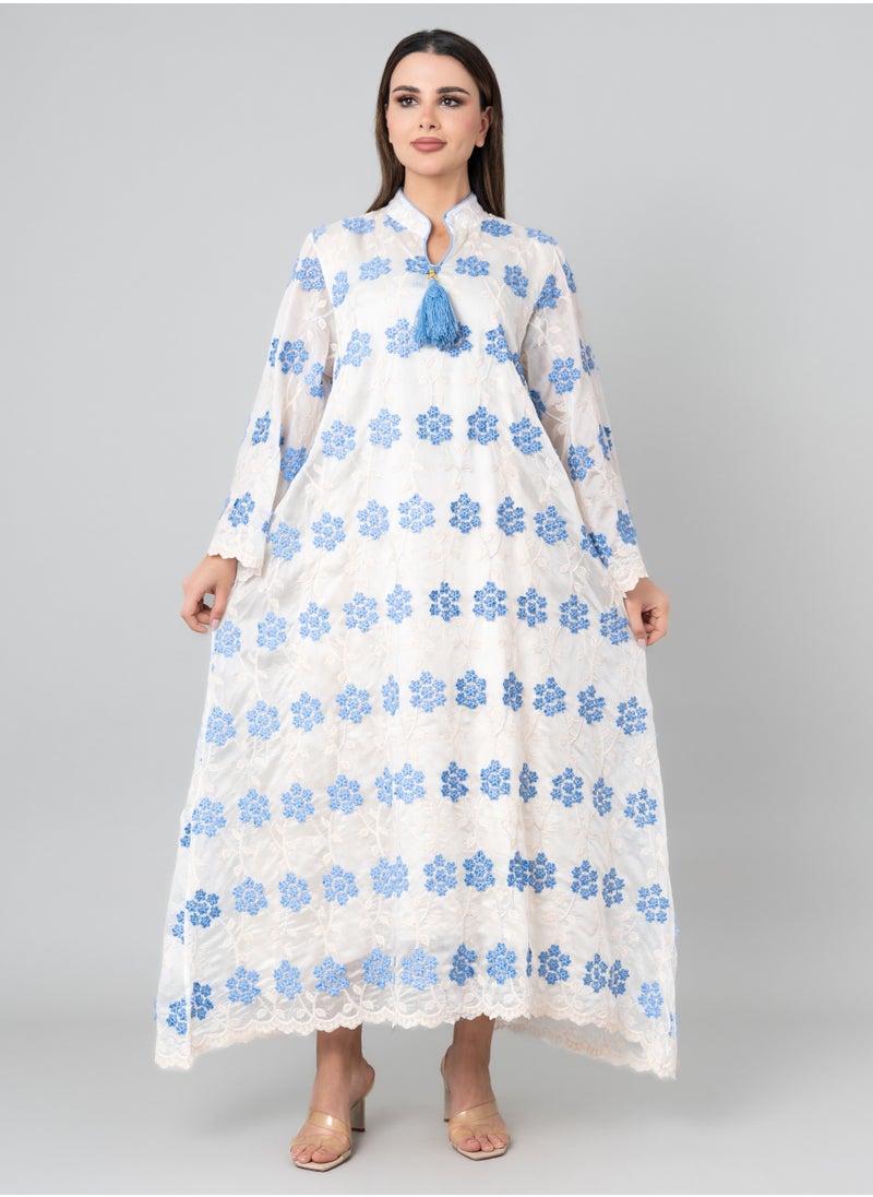 IKKXA Floral Aura Embroidered Jalabiya OMN03 Blue  - Image 1