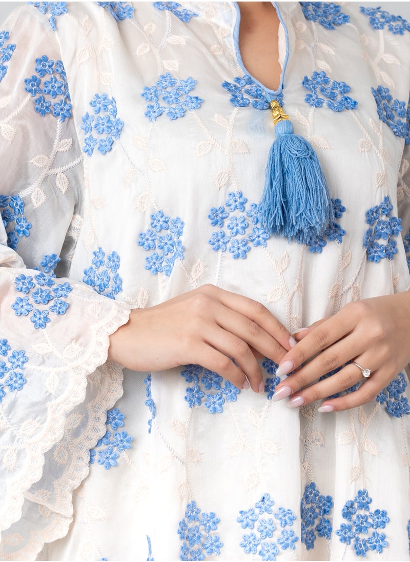 IKKXA Floral Aura Embroidered Jalabiya OMN03 Blue  - Image 2
