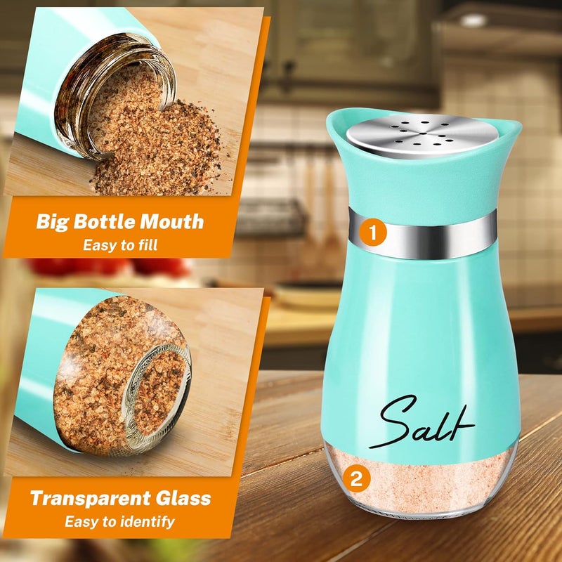 Arrozon Teal Salt and Pepper Shakers Set with Holder,4 oz Turquoise Kitchen Decor and Accessories Farmhouse Gadgets Table Housewarming Gift Christmas Decor Refillable Design (Teal) - Image 3