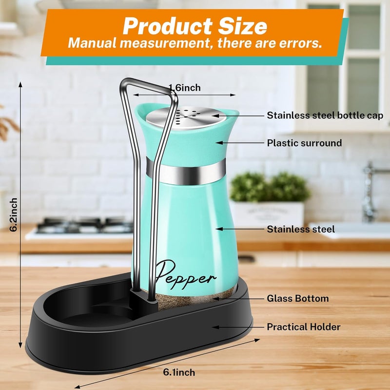 Arrozon Teal Salt and Pepper Shakers Set with Holder,4 oz Turquoise Kitchen Decor and Accessories Farmhouse Gadgets Table Housewarming Gift Christmas Decor Refillable Design (Teal) - Image 2