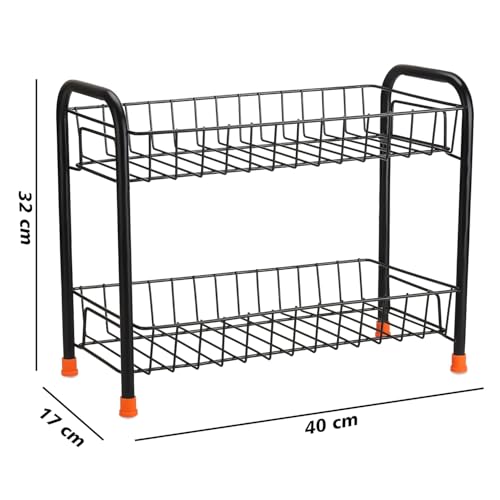 TechSrmaji 2-Tier Kitchen Rack Multipurpose Foldable Storage Rack, Shelf Shelves Stand Rack, Countertop Storage and Organizer, Kitchen and Bathroom Rack, 2-Tier Trolley Container for Boxes - Image 3