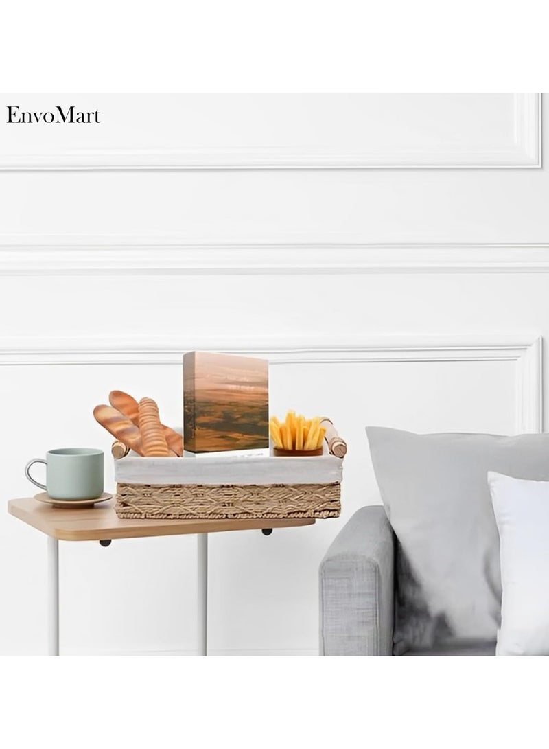 EnvoMart Pack of 2 Rectangle Woven Storage Baskets with Washable Liner - Paper Rope Straw Rattan Baskets for Home Organization, Cosmetics, and More - Features Handles for Easy Carrying - Image 2