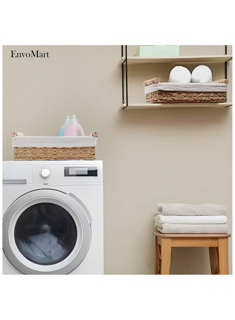 EnvoMart Pack of 2 Rectangle Woven Storage Baskets with Washable Liner - Paper Rope Straw Rattan Baskets for Home Organization, Cosmetics, and More - Features Handles for Easy Carrying - Image 3