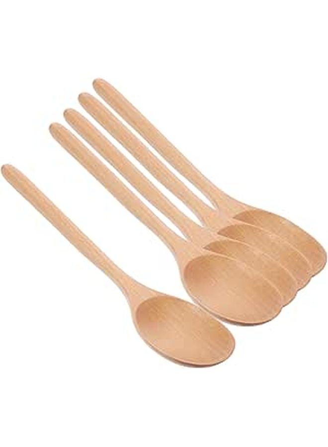 5Pcs Long Handle Wooden Soup Spoons Set Natural Wood Stirring Tasting Spoons Kitchen Dining - Image 1