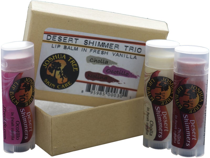 Joshua Tree Organic Lip Balm Desert Shimmer Trio Gift Set Cholla Ocotillo and Nolina