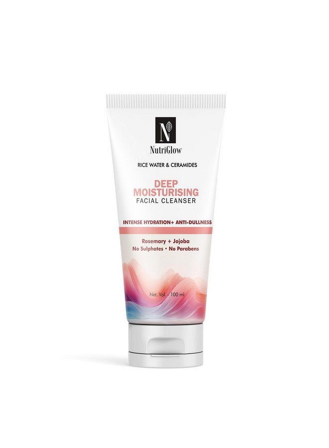 NutriGlow Hydrating Rice Water & Ceramides Facial Cleanser, Sulfate Free, Paraben Free, Deep Moisturising All Skin Types For Men And Women (100 ml)
