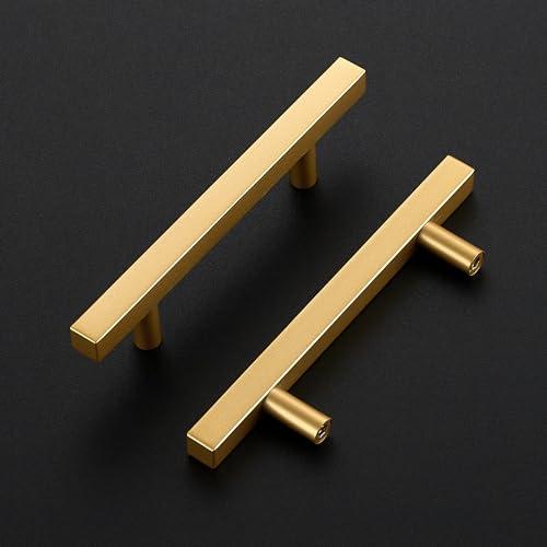 Ravinte 10 Pack Brass 3 Inch Hole Center Champagne Gold Handles Square Cabinet Hardware Stainless Steel Pulls for Kitchen Cupboard Drawers 5 Inch Overall Length - Image 2