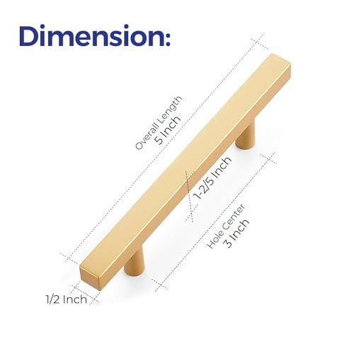 Ravinte 10 Pack Brass 3 Inch Hole Center Champagne Gold Handles Square Cabinet Hardware Stainless Steel Pulls for Kitchen Cupboard Drawers 5 Inch Overall Length - Image 3