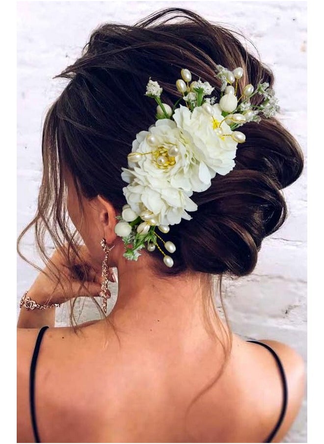 Hair Flare - Artificial Flower Made Hair Accessories And Hairpin For Women- White, 2215, Pack Of 1 - Image 1