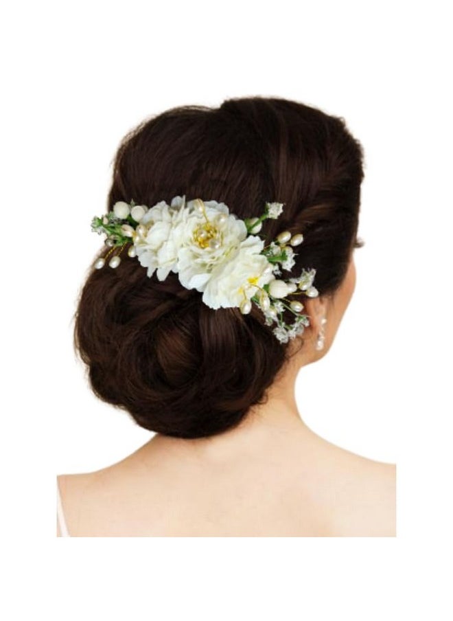 Hair Flare - Artificial Flower Made Hair Accessories And Hairpin For Women- White, 2215, Pack Of 1 - Image 1