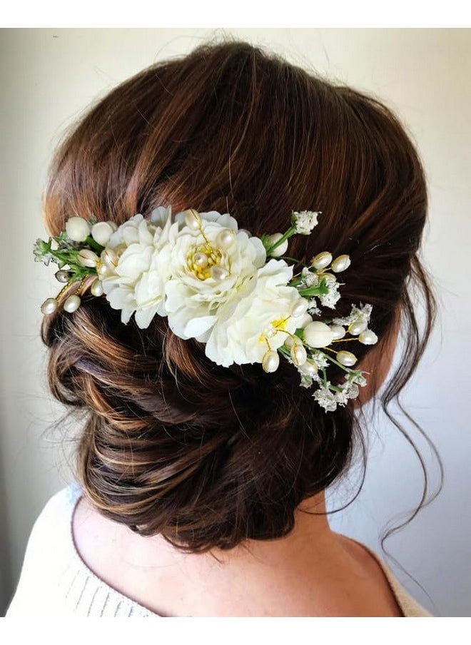 Hair Flare - Artificial Flower Made Hair Accessories And Hairpin For Women- White, 2215, Pack Of 1 - Image 1