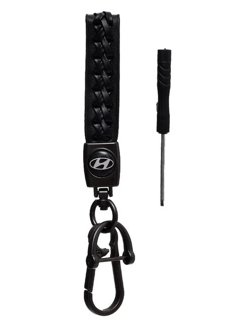 Leather Logo Keychain for Hyundai Car and Metal Chain Keyring