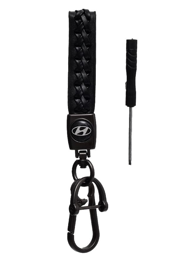 Leather Logo Keychain for Hyundai Car and Metal Chain Keyring