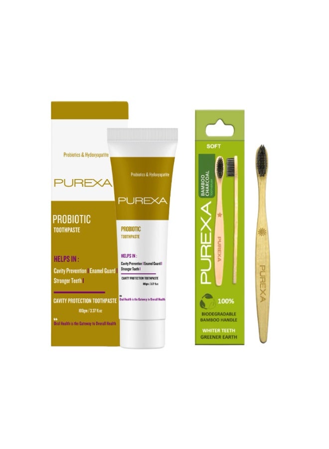PUREXA Probiotic Toothpaste 100g with Bamboo Toothbrush | Fluoride Anti-Cavity Toothpaste with Probiotics & Xylitol for Healthy Gums, Strong Teeth & Fresh Breath - Image 1