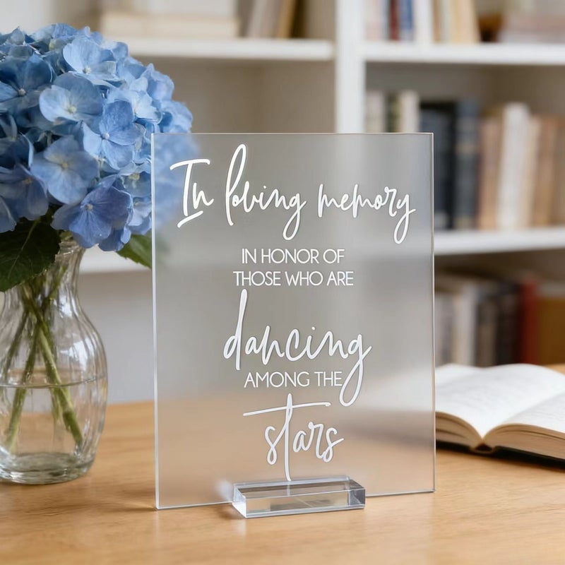 In Loving Memory Black Acrylic Sign For Memorial Wedding Flying Angels Heaven Tribute - Image 1