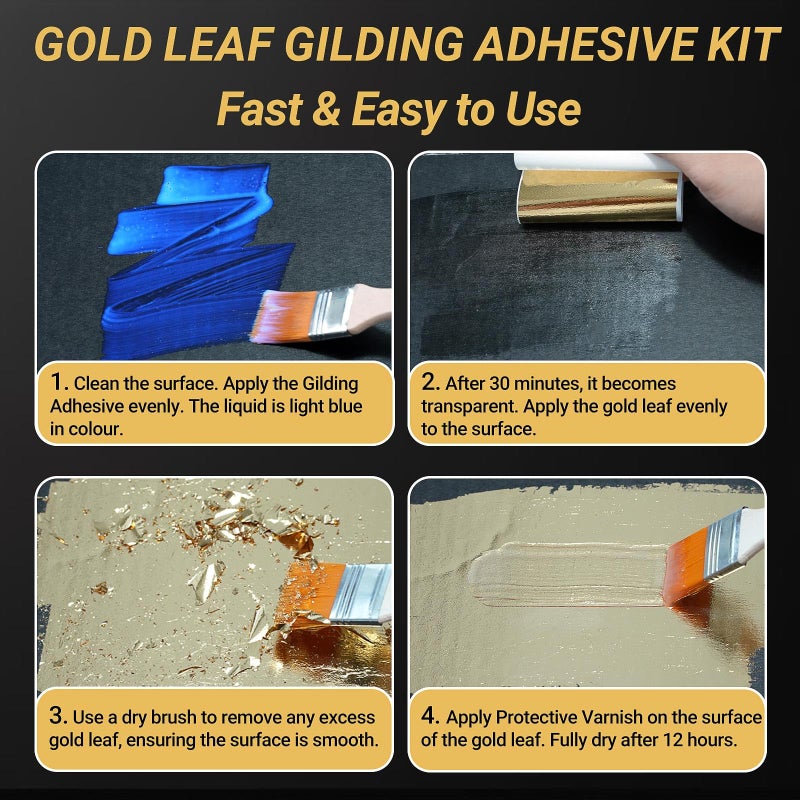 Tufinein Gilding Adhesive Set, TUFINEIN 3.53oz/100ml Water Based Adhesive and Varnish, Gold Leaf and Champagne Gold Foil Gilding Kit, Furniture & Crafts Decoration, Art Painting, DIY Decorative Painting - Image 5