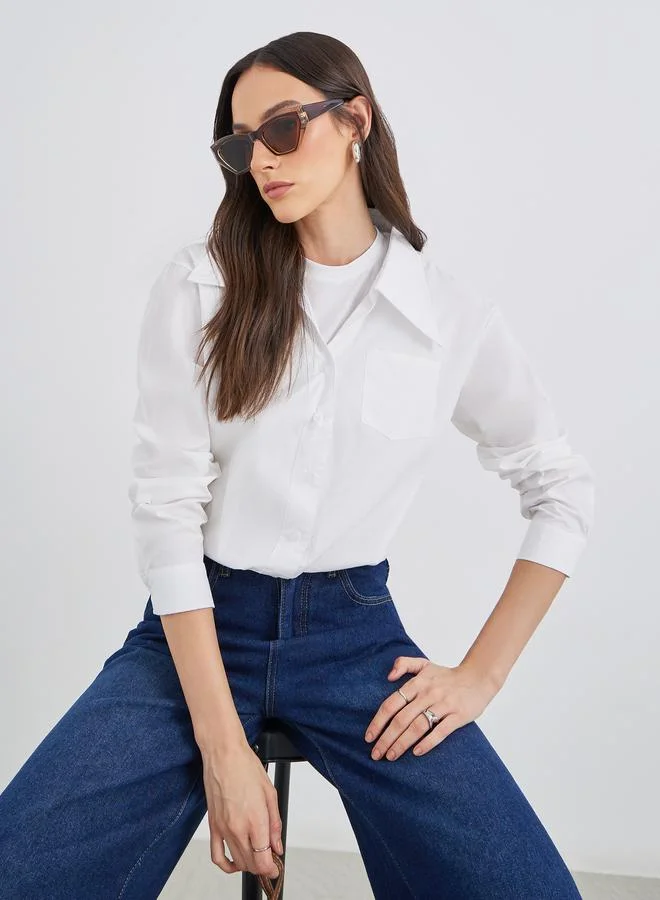 Styli Styli Women White Plain Collared Shirt