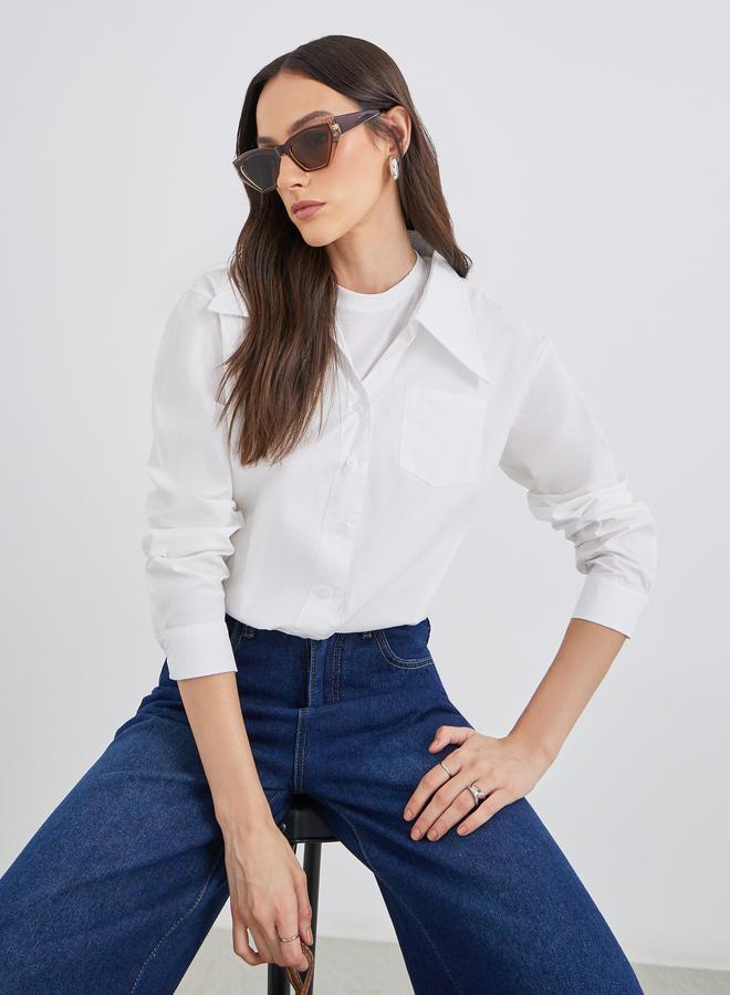 Styli Women White Plain Collared Shirt - Image 3
