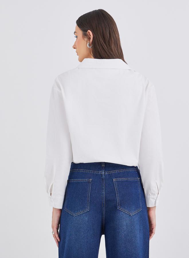 Styli Women White Plain Collared Shirt - Image 5