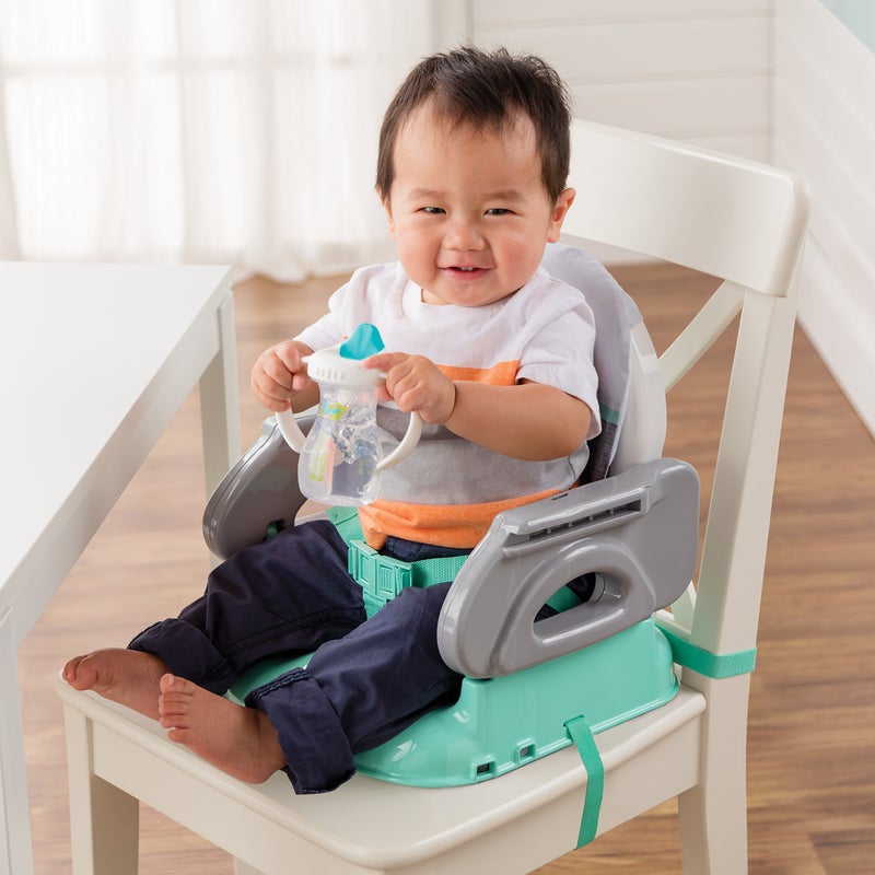 Ingenuity by Summer Unisex Deluxe Comfort Folding Booster Seat with Feeding Tray, Chair Straps Secure Booster, and Removable Seat Pad, Grey - Image 3