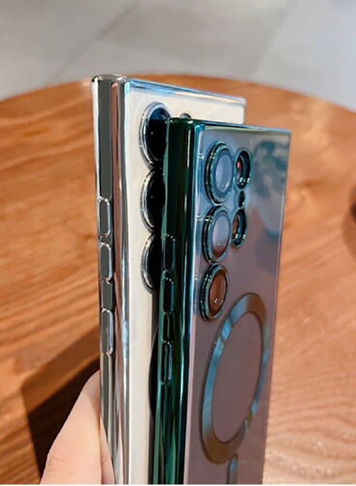 Color Fans Classic Plating Magnetic Magsafe Wireless Transparent Clear Case for Samsung Galaxy S23 Ultra Dark Green  - Image 4