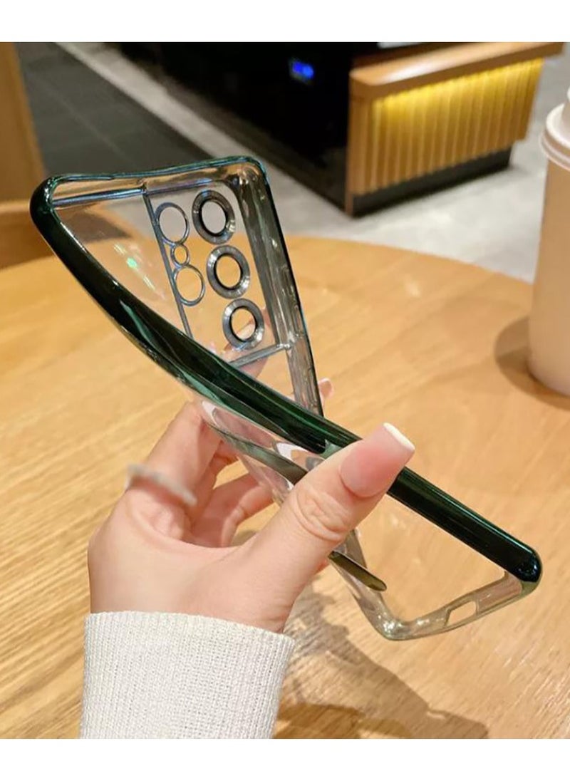 Color Fans Classic Plating Magnetic Magsafe Wireless Transparent Clear Case for Samsung Galaxy S23 Ultra Dark Green  - Image 3