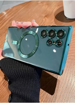 Color Fans Classic Plating Magnetic Magsafe Wireless Transparent Clear Case for Samsung Galaxy S23 Ultra Dark Green  - Image 2