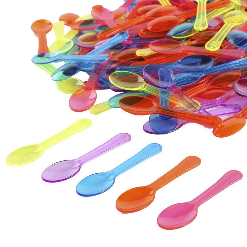 Gmark 200pc 3 Multi Colored Plastic Taster Mini Spoons Assorted for Ice Cream Dessert 1 Box Set GM1002C