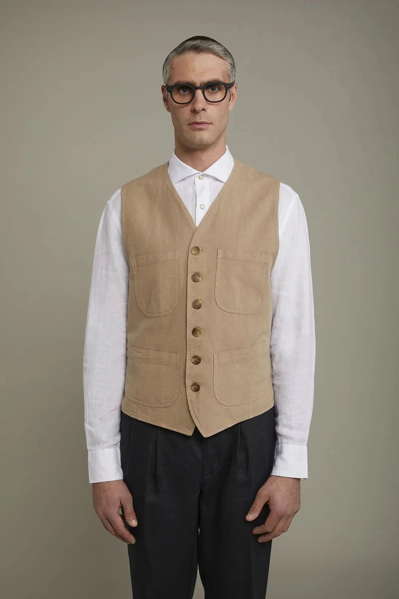 Men's linen and cotton sports waistcoat - Beige