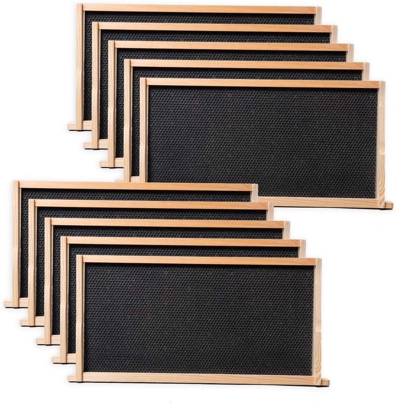 BeeCastle 10 Pack Beehive Frames and Wax Foundations for Deep Brood Bee Hives with Wooden Bee Hive Frames and 100% Beeswax Coated Foundations, 9-1/8-Inch (Black) - Image 1