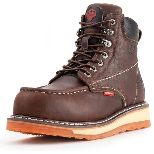 SUREWAY Mens Heavy Duty Soft/Composite/Steel Toe Work Boots for Men-Comfortable,GoodyearWelt,Full Grain Leather,6 in Wedge Moc Toe Construction Boots/Shoes,Steel Toe Dark Brown,Size 9.5 - Image 1