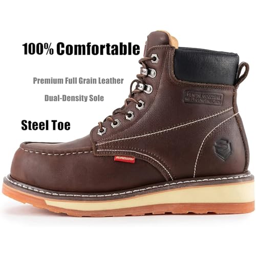 SUREWAY Mens Heavy Duty Soft/Composite/Steel Toe Work Boots for Men-Comfortable,GoodyearWelt,Full Grain Leather,6 in Wedge Moc Toe Construction Boots/Shoes,Steel Toe Dark Brown,Size 9.5 - Image 2