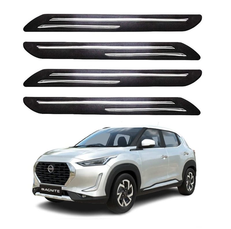 Bowrain Car Bumper Protector For Nissan Magnite - (Black, Pack Of 4, Chrome Strip) - Image 1