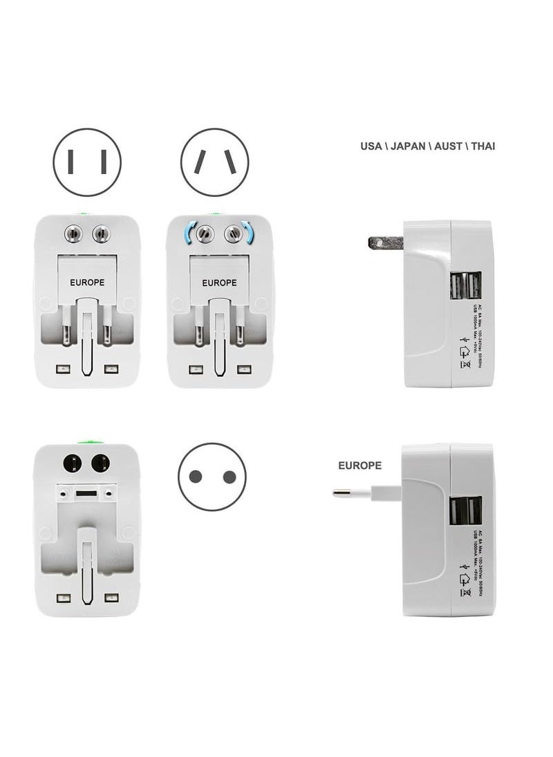 KLIVE KLIVE Universal Travel Adapter with Dual USB Charger Ports 150 Countries Compatibility Builtin Safety Shutters 6A Max Power Output 100240V Input for Smartphones White  - Image 2