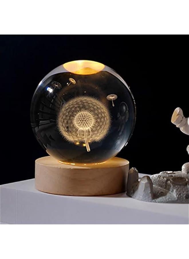 RYNX Night Lights Crystal Gl Ball Light 3D Nightlight Wooden LED Display Base Stand Home Decor Ornaments Birthday Present Lamp Funny Night Light Warm Light Art  for Kids Dandelion - Image 1