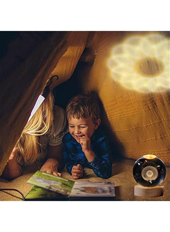 RYNX Night Lights Crystal Gl Ball Light 3D Nightlight Wooden LED Display Base Stand Home Decor Ornaments Birthday Present Lamp Funny Night Light Warm Light Art  for Kids Dandelion - Image 2