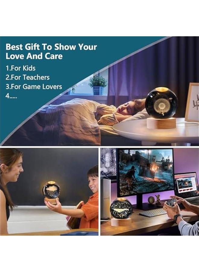 RYNX Night Lights Crystal Gl Ball Light 3D Nightlight Wooden LED Display Base Stand Home Decor Ornaments Birthday Present Lamp Funny Night Light Warm Light Art  for Kids Dandelion - Image 3