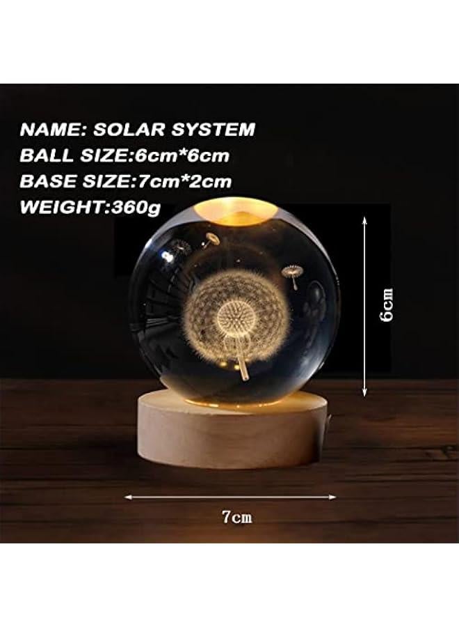 RYNX Night Lights Crystal Gl Ball Light 3D Nightlight Wooden LED Display Base Stand Home Decor Ornaments Birthday Present Lamp Funny Night Light Warm Light Art  for Kids Dandelion - Image 5