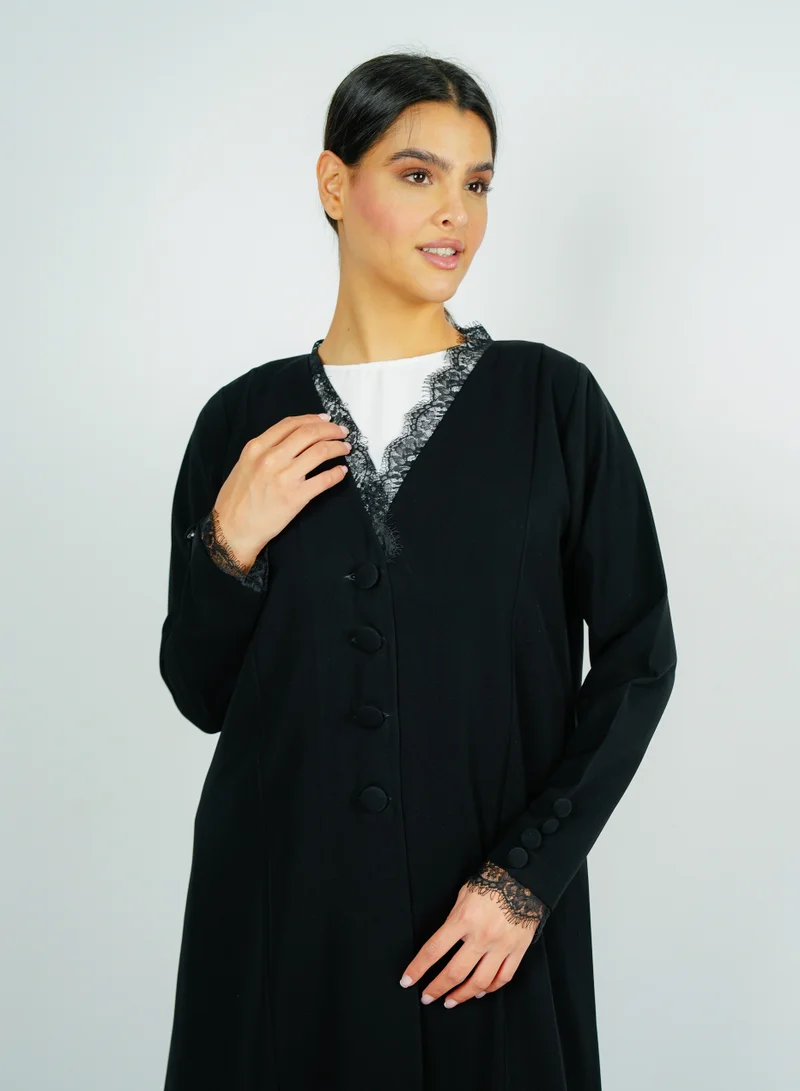 روزيت عباية عباية أنيقة وعصرية، بتصميم دانتيل وأزرار.