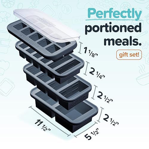 Souper Cubes Silicone Freezer Molds Gift Set with 2 Tbsp, 1/2, 1, and 2 Cup Silicone Freezer Trays With Lids - Meal Prep and Kitchen Essentials Bundle - Charcoal - Image 2