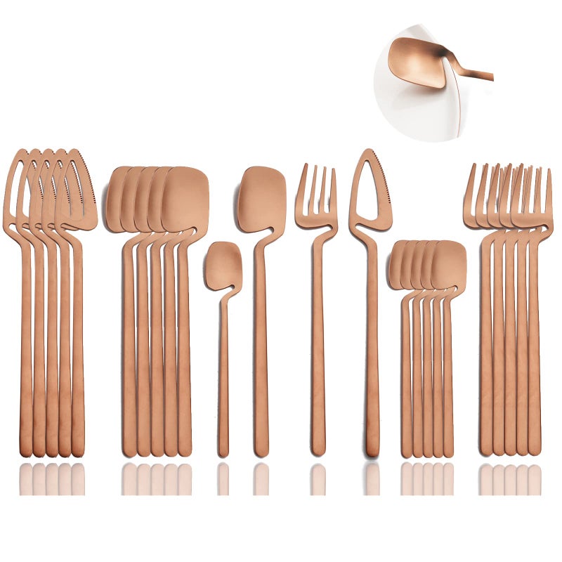 JASHII Silverware Set Satin Finish 24Piece Stainless Steel Flatware Set Kitchen Utensil Set Service for 6 Tableware Cutlery Set Dishwasher Safe Matte Rose Gold
